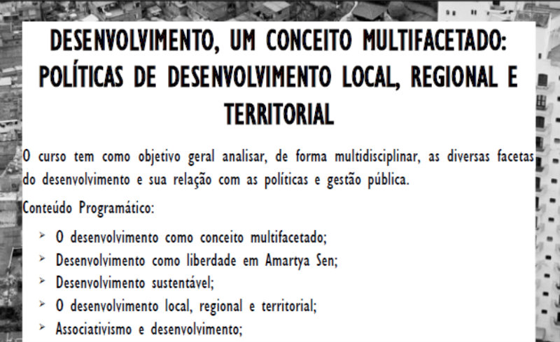Curso Políticas de Desenvolvimento Local, Regional e Territorial