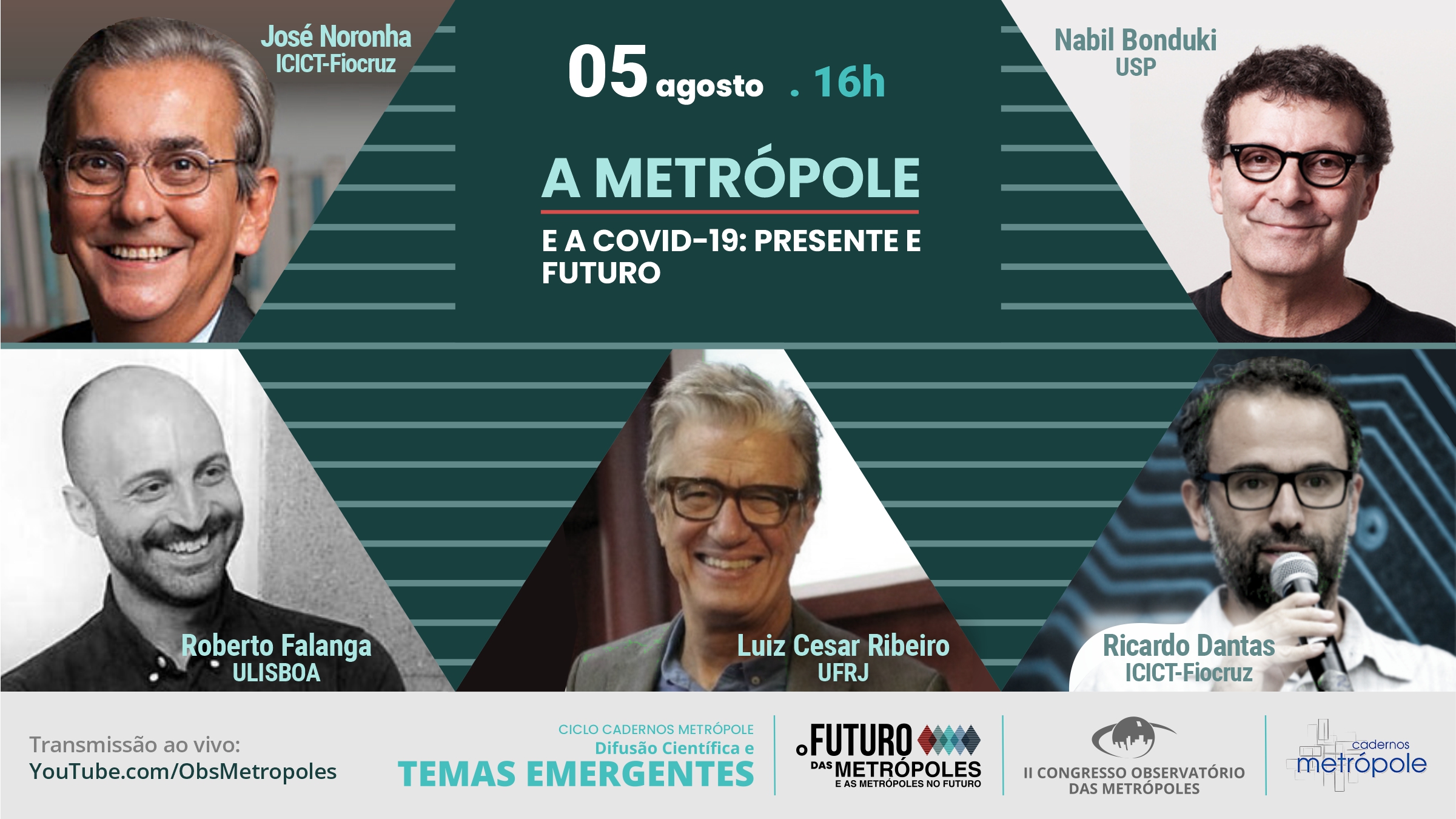 Mesa de abertura do Ciclo Cadernos Metrópole aborda o tema “A Metrópole e a Covid-19: presente e futuro”
