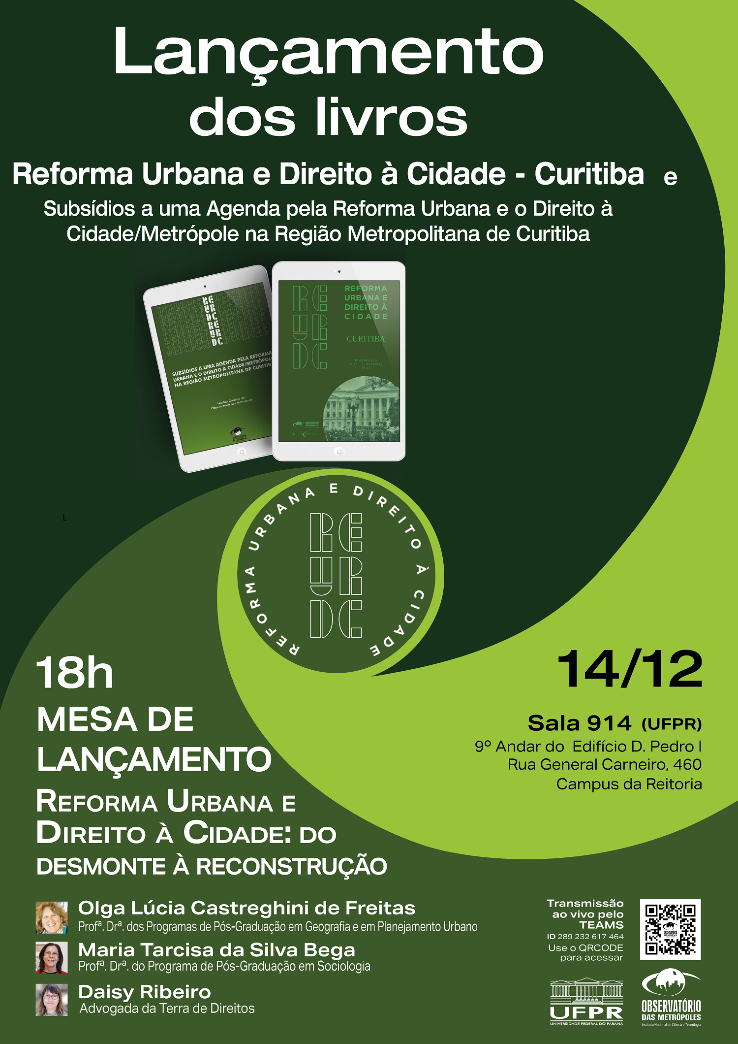 Núcleo Curitiba promove evento de lançamento do livro “Reforma Urbana e Direito à Cidade”