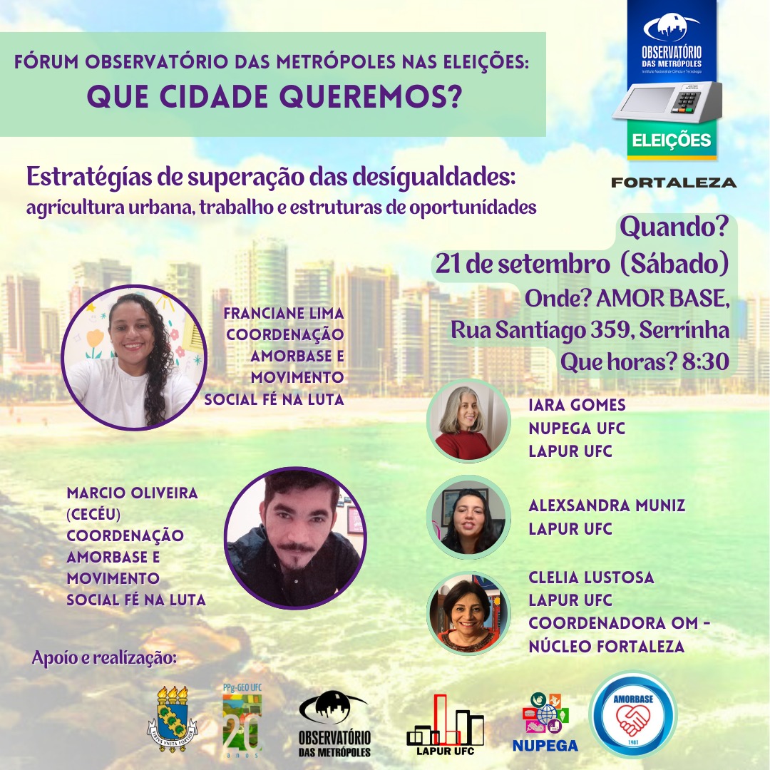 Núcleo Fortaleza promove segundo encontro do Fórum Local “Observatório das Metrópoles nas Eleições: que cidades queremos?”